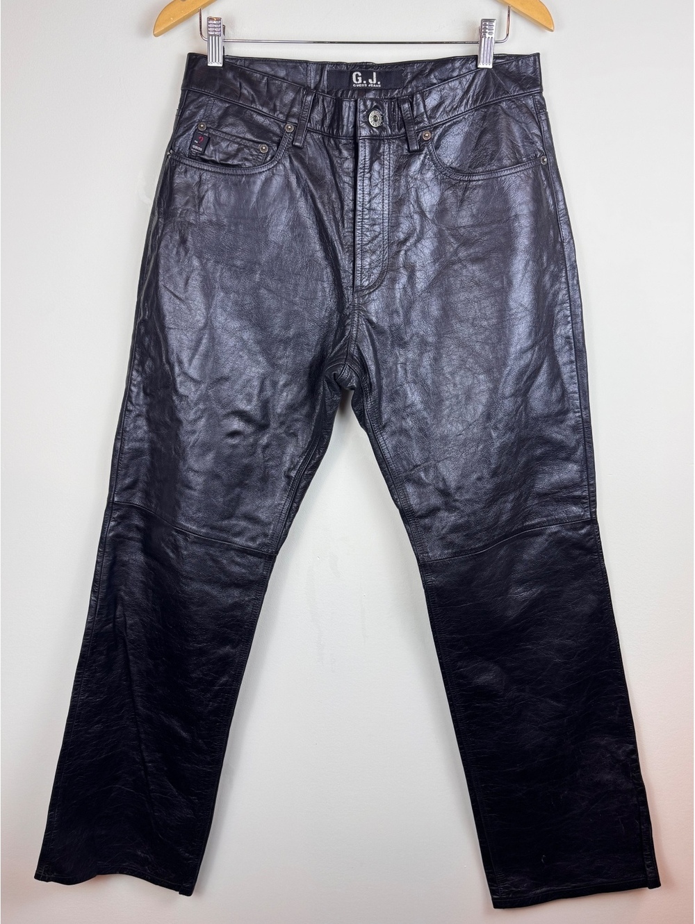 Vintage G.J. Guess Jeans Black Genuine Leather Pants Men’s 32 Y2K Moto Straight